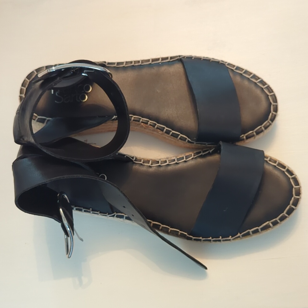 Franco Sarto Black and Tan Espadrille Sandals